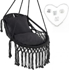 Macrame Swing Chair Hanging Porch Swing w/Soft Seat Cushions Cotton Rope