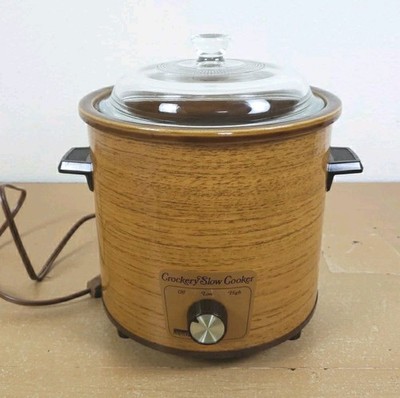 Vintage Montgomery Ward Crockery Slow Cooker Crock Pot CLEAN Faux Wood Grain