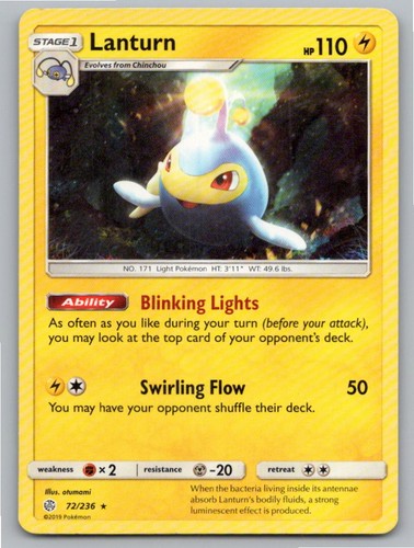 2019 POKEMON LANTURN COSMIC ECLIPSE 72/236 R LP A80416 FREE S&H