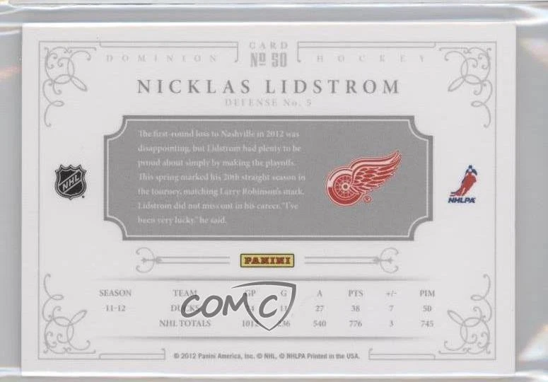 2011-12 Panini Dominion /199 Nicklas Lidstrom #50 HOF - Image 2 of 2