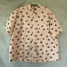 Tailor Vintage Men’s Short Sleeve Button Down Shirt XXL Tiki Hut Coral Hawaiian