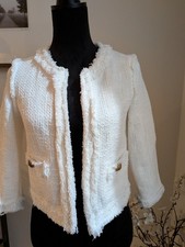 Zara Women  s XS Cream Tweed Cropped Jacket Gold Button Long Sleeve NWT