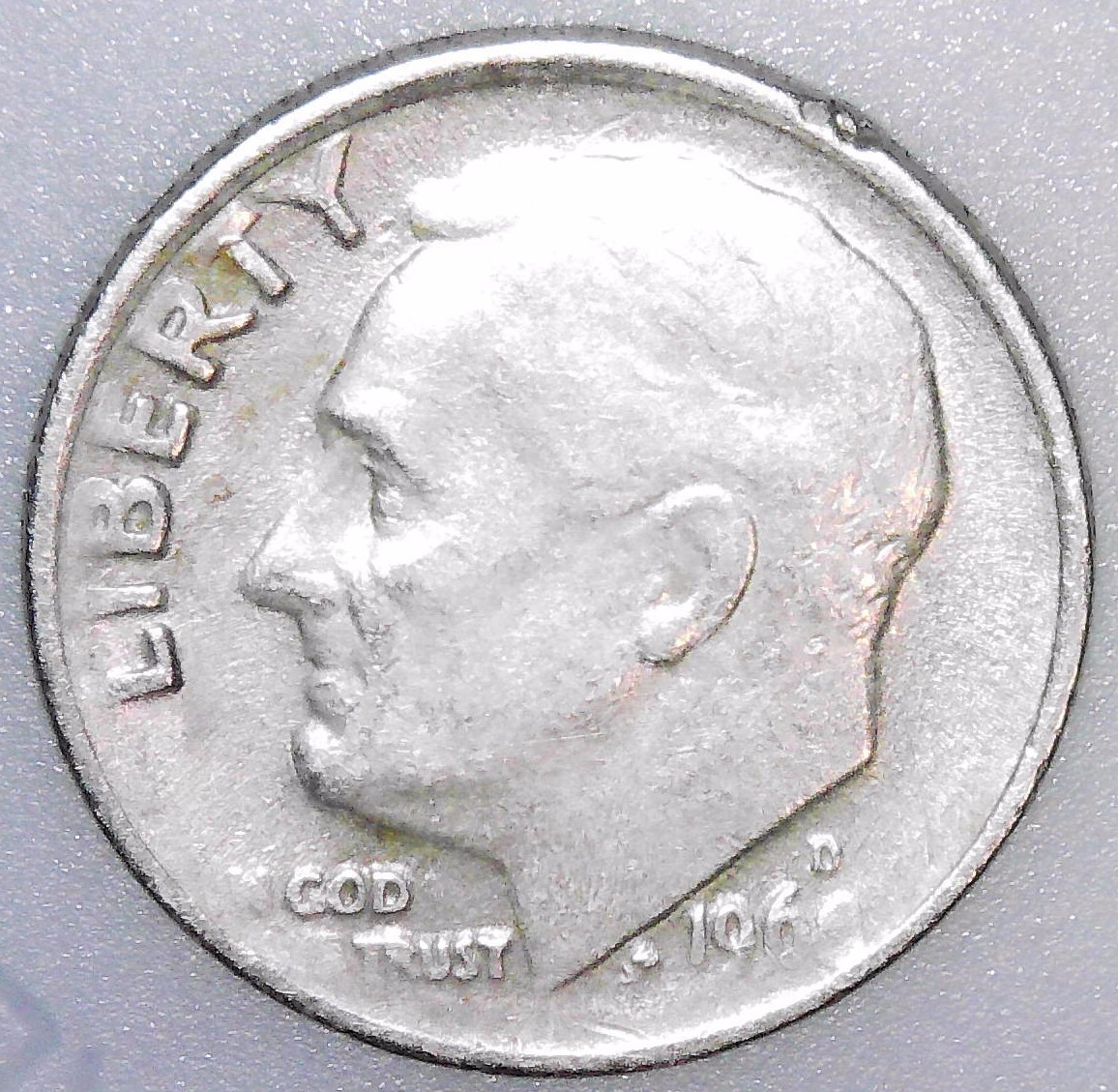 Mint Error! 1969 D Roosevelt Dime - Struck thru Gease OBV