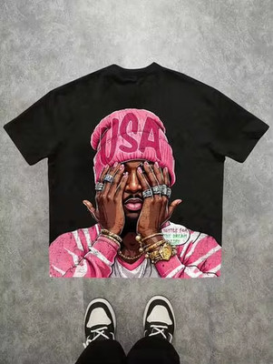 SHEIN EZwear Women's Pink And Black Summer Streetwear T-Shirt, size S to 5XL