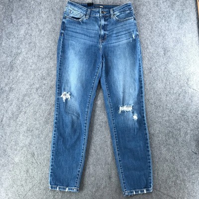 Fashion Nova Jeans Juniors Size 9 Slim Taper High Rise Destroyed Ripped Whisker