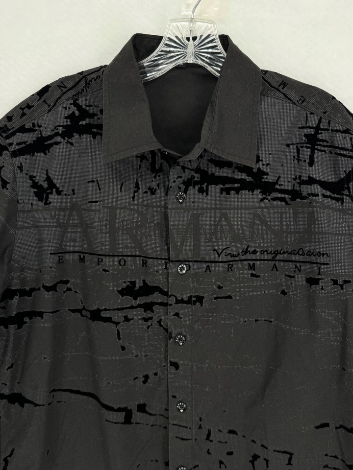 Camisa Emporio Armani Para Hombres Negra Algodón Terciopelo Detalle Manga Larga Botón Talla XL Foto 3 de 4