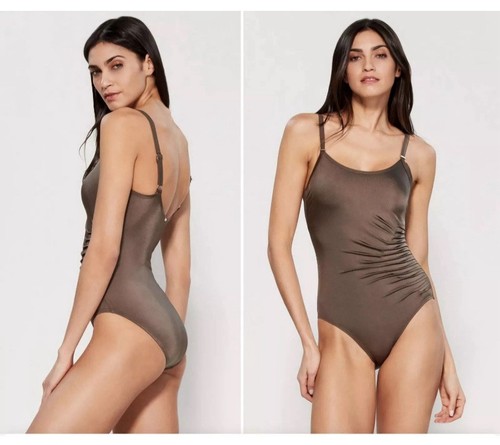 Calvin Klein Women's Scoop Neck Tucked Front One-Piece Bronze Swimsuit Size 6