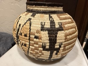 Wounaan Panama Lizard Gheko Moth Basket Geometric 7.5” Diameter Rainforest
