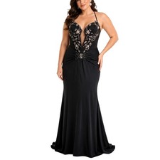Jovani D5046 Women's Formal Dress Size 12 Black Beaded Satin Long Mermaid Gown