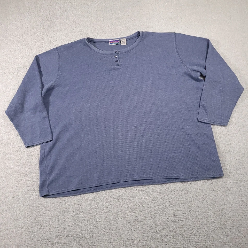 Vtg North Crest Thermal Knit Long Sleeve Shirt Women's 4X 26W/28W Henley Blue - Image 2 of 4
