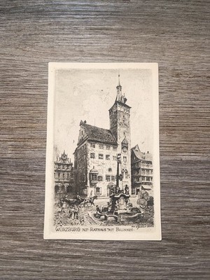 Postcard Germany Wurzburg Alt Rathaus MIT Brunnen
