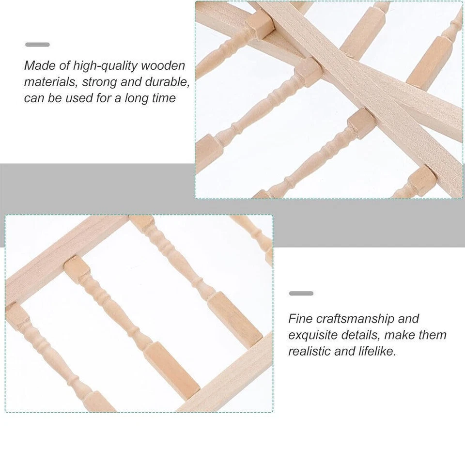 2x Dollhouse 1:12 Miniature Railing Handrail Plain Fence Wooden Garden Accessory - Image 3 of 4