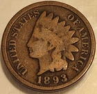 1893 1C Indian Head Penny Cent! Good Condition Coin!