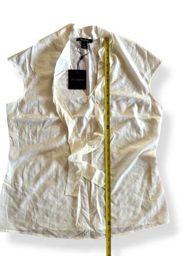 ST. JOHN Tie Neck Stretchy Silk Popover Blouse / Shell Ivory SS sz 10 New $395 - Picture 9 of 10