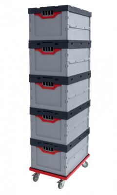 Auer Faltbox FB 64/32 5er Set mit Rollwagen 60x40x32cm Transportbox Box 67L