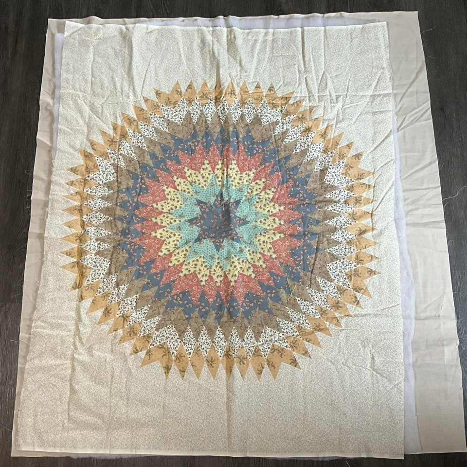 Vintage Fabric Panel Star Burst Farmhouse Cotton Started Quilt 3 Layers 35 x 43 - Image 2 of 4