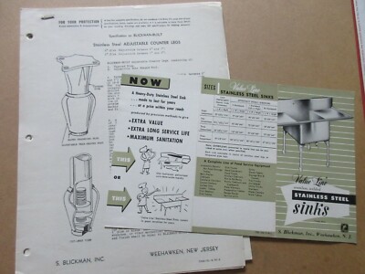 1948 VALUE LINE STAINLESS STEEL SINK BROCHURE and install  instructions VINTAGE