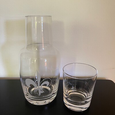 Fleur De Lis Tumble Up Water Carafe & Cup Bedside Set