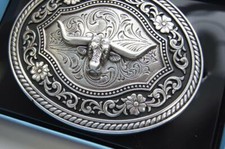 Nocona Western Belt Buckle Longhorn Roped Edge Steer Skull 37708