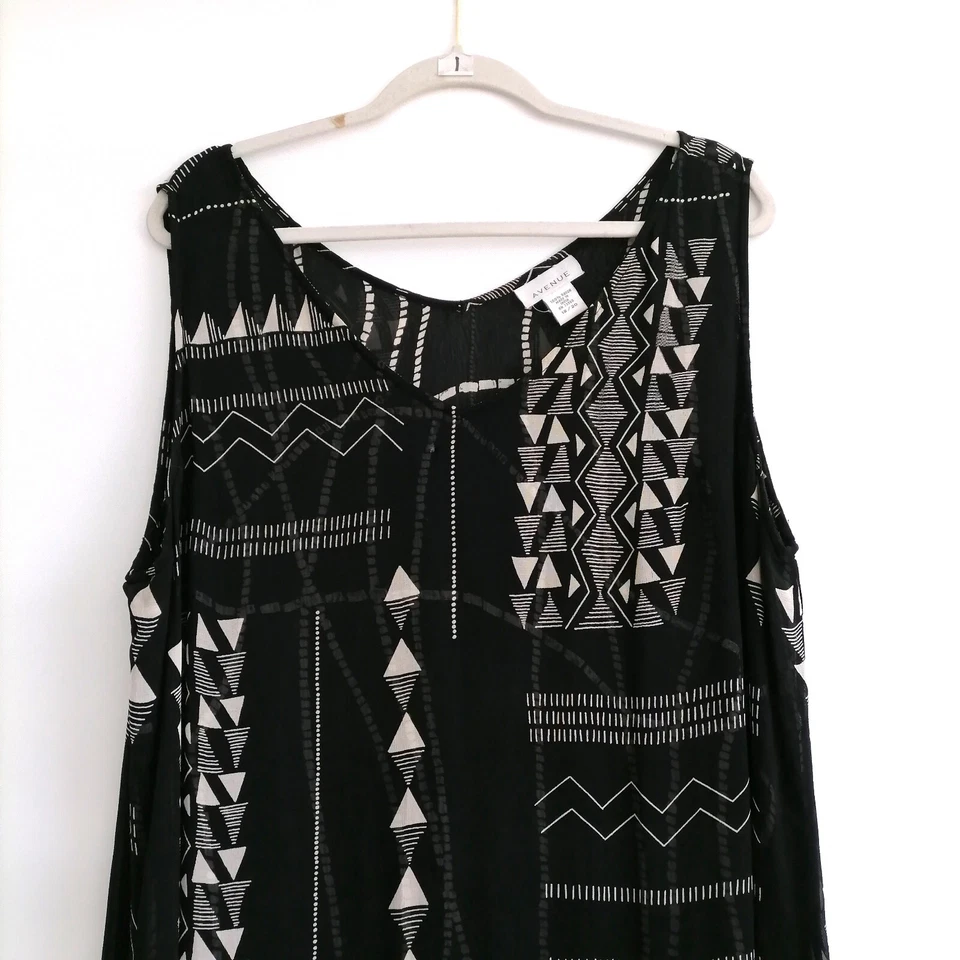 Maxi Vestido Vintage Avenue Para Mujer Negro Estampado Geométrico Sin Mangas Talla 18/20 Foto 3 de 4