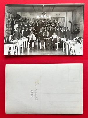 Private Photo Postcard Herald in the Erzgebirge 1932 Group Picture Celebration Men (113294