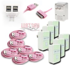 6X 4 USB PORT AC WALL ADAPTER 3FT CABLE POWER CHARGER PINK FOR IPHONE IPOD IPAD