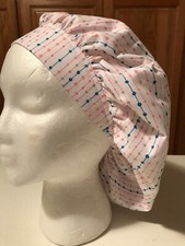 Scrub Hat Medical Nursing Chemo Lines with Dots White Cotton Fabric