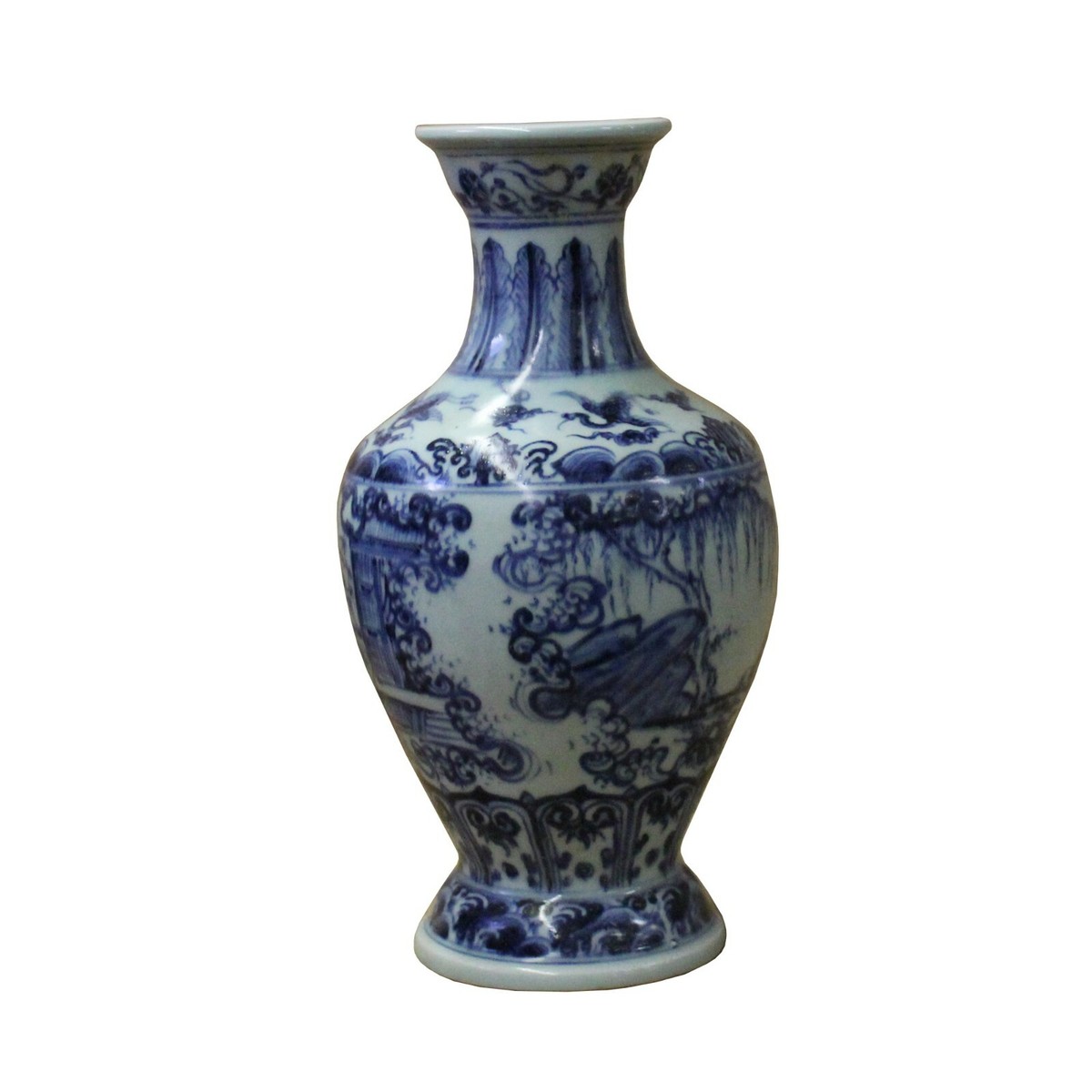 Chinese Blue White Porcelain Precise House Yard Scenery Vase ws760S Chinese Blue White Porcelain Precise House Yard Scenery Vase ws760S
