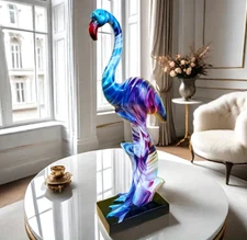 NEW Flamingo Gorgeous Blue Purple Hand-Painted Resin Figurine Sculpture 14hx5wx3