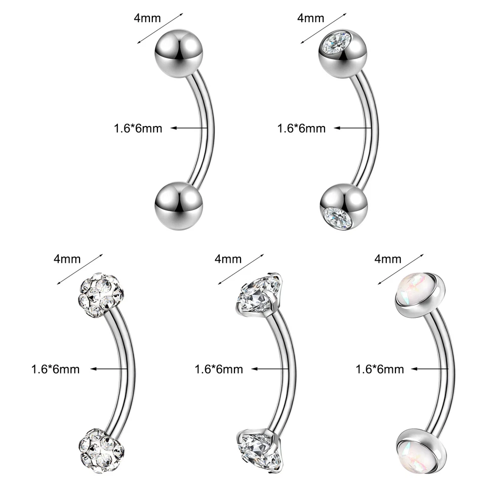 5 Piezas Anillos para Cejas de Acero Inoxidable 14g Barra Curvada Piercing para Cejas Joyería Foto 2 de 4