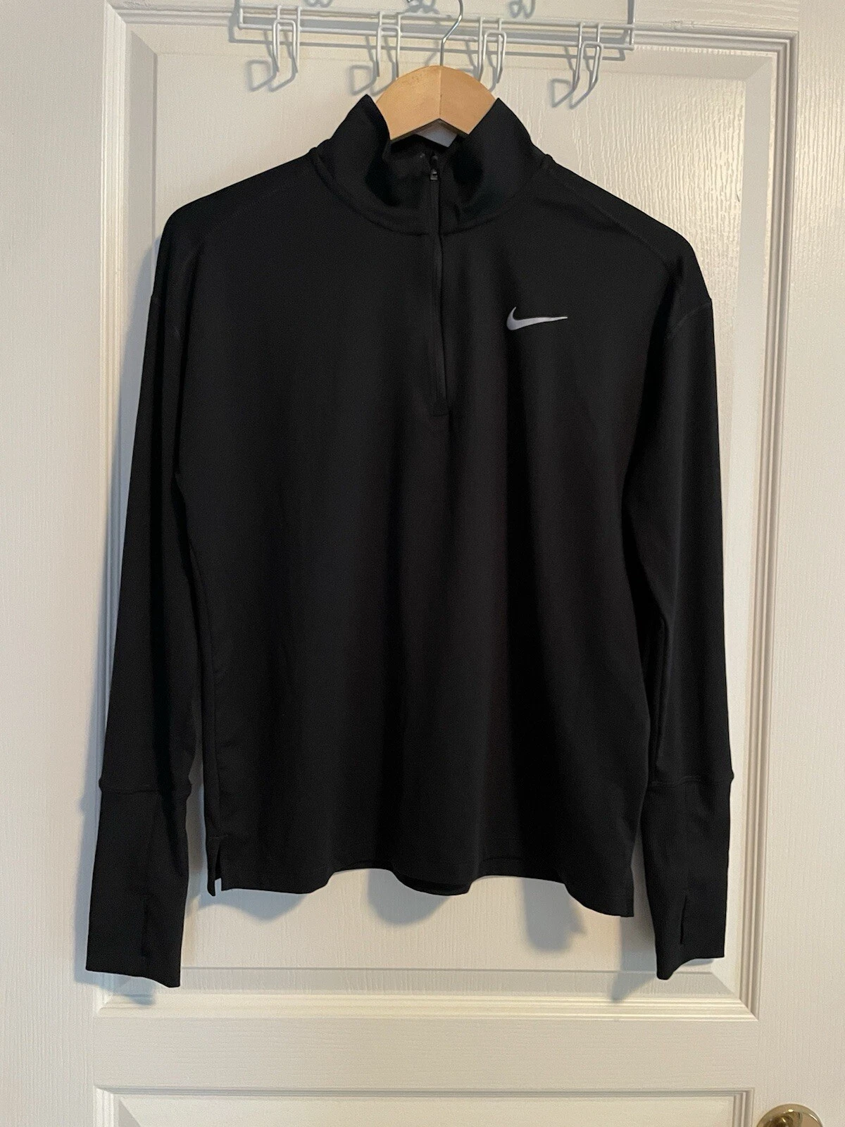 Nike Running Women Black Dry-fit 1/4 Zip Mock Neck Long Sleeve Shirt Size M