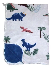 Cloud Island Plush Dinosaur Baby Blanket 2 ply Blue Trees Volcano 2022 30x40"