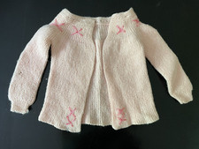 Vtg Handmade Hand Knit Infant Baby Pink Open Embroidered Cardigan Sweater AS IS