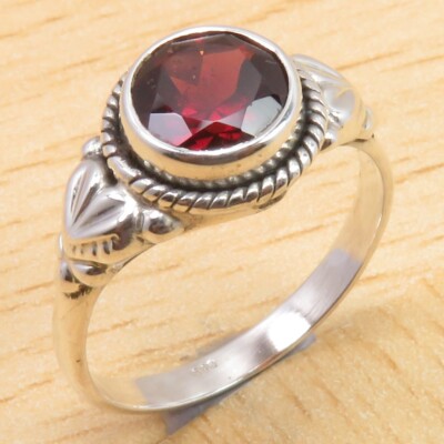 GARNET 925 Solid Stamped Sterling Silver Size Ring Jewelry Made In  India