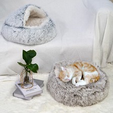Soft Plush Cat Bed Winter Comforter Semi-Enclosed Nest Warm Pet Bed Supplies