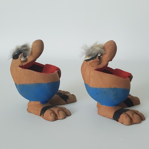 2 Derpy Troll Heads Succulent Planters Small Painted Clay VTG Transylvania - Afbeelding 6 van 10