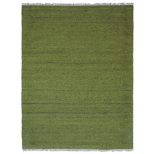 Hand Woven Flat Weave Kilim Cotton  Polyester Area Rug Solid Green BBH Homes