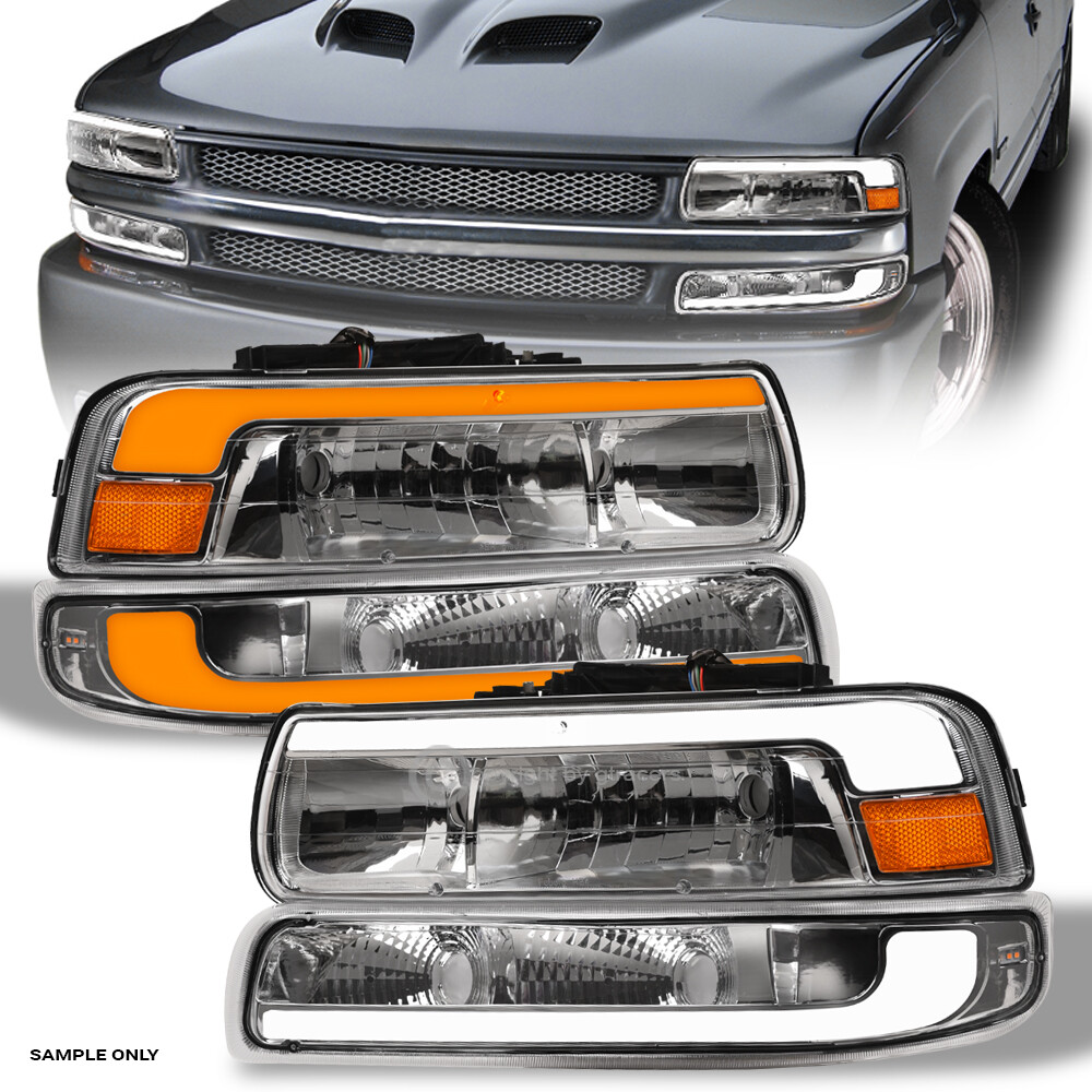 Silverado Tahoe Headlights Clear Headlights With Amber Reflector For 99-02  Silverado \u0026 00-06 Tahoe/Suburban 1999-2002 Silverado Clear Headlight  Assembly, image size:1000x1000