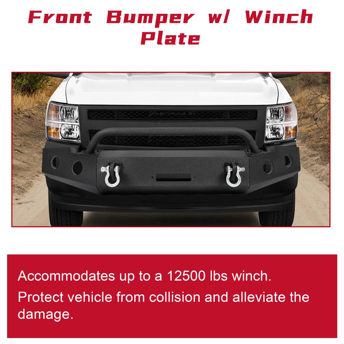 Front Winch Bumper For 2007-2013 Chevy Silverado 1500 - Black Powder Coated Steel, No Drilling