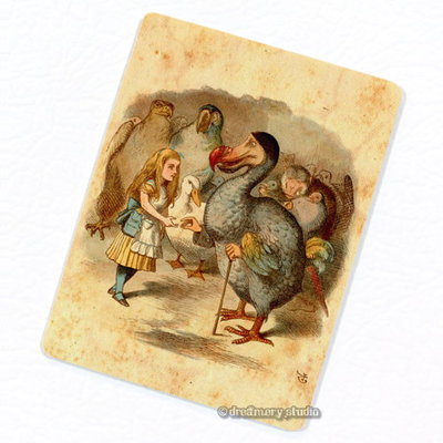 Alice in Wonderland FRIDGE MAGNET, Dodo Bird Presenting Thimble Color Gift