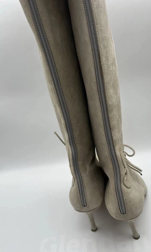 Jimmy Choo Vintage Tall Boots- Shimmer Suede- Bows + Open Loops At Ankle-sz 39 - Image 4 of 4