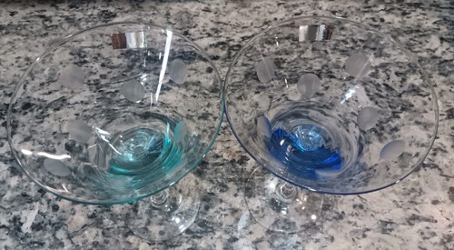 WATERFORD Marquis Polka Dot Crystal Martini Glasses Aqua & Blue Set 7 1/2” - Picture 18 of 23