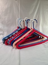 Vintage Hand Crocheted Knitted 14 Plastic Coat Hanger Fun Multicolor Red Blue Bl