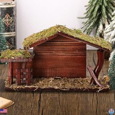 Wooden Nativity Stable Set - 6.8" Christmas Manger Scene with Moss Decor Display