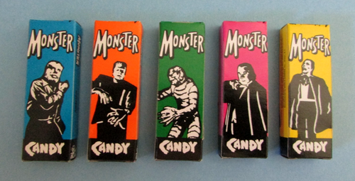 5 Vintage Universal Monster Süßigkeiten Boxen ungeöffnet Posten Halloween Frankenstein abgelaufen