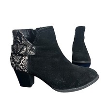 Botas al Tobillo Vionic Naomi Snake Negras Gamuza Tacón Bloque Talla 7.5 Comodidad