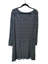 EVANS Size 14 Jersey Midi Dress Blue White Floral Stretch Tunic