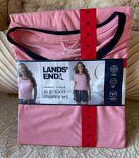 Lands' End Women's 2-Piece Knit Short Pajama Set, Blue Size M