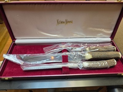 Vintage Neiman Marcus Vector Sheffield England Stag Handle Carving Set   Unused
