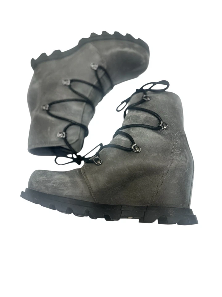 Botas SOREL Joan Of Arctic Wedge III couro cinza desgastado impermeável tamanho 7.5 - Imagem 4 de 4